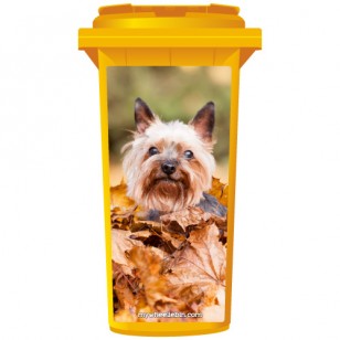 Yorkie Dog In The Leaves Wheelie Bin Sticker Panel